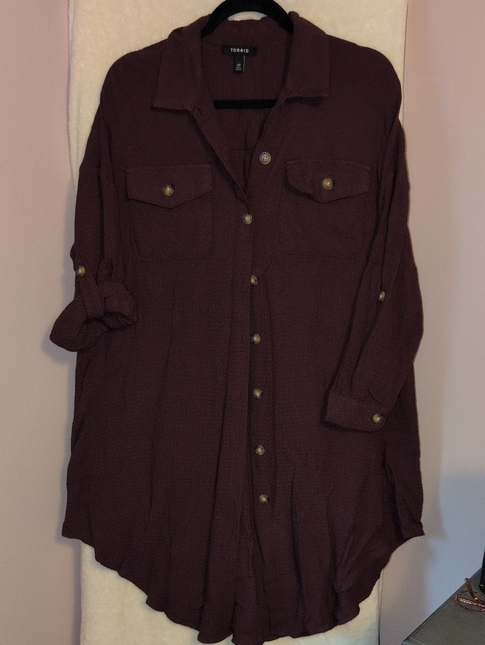 torrid Burgundy Kimono Length button-down textured shirt